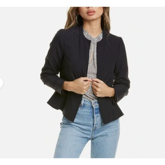 Rebecca Taylor Ava Peplum Jacket Zipper Front Scuba Black Size 14 - Picture 1 of 13